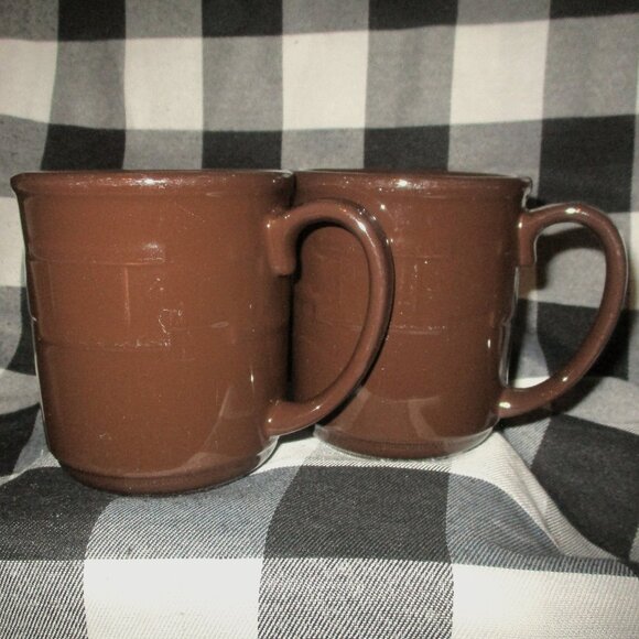 2 Longaberger Pottery Woven Traditions Chocolate Brown Mocha Coffee 12oz M… - Picture 1 of 4